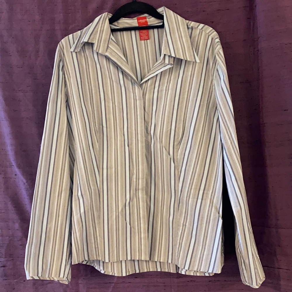 Olsen Powder Blue and Grey Striped Fitted Shirt